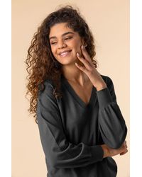 Roman - Plain V-Neck Stretch Longline Jumper - Lyst