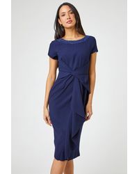 Roman - Embellished Stretch Twist Waist Ruched Dress - Lyst