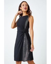 Roman - Side Twist Sleeveless Glitter Dress - Lyst