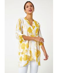 Roman - Palm Print V-Neck Wrap Hem Tunic Top - Lyst