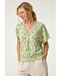 Roman Petite - Floral Print Crinkle Blouson Top - Lyst