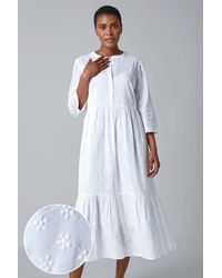 Roman - Embroidered Tiered Cotton Midi Dress - Lyst