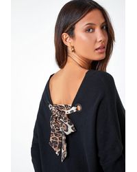 Roman - Size Animal Print Tie Back V-Neck Jumper - Lyst