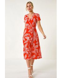 Roman Petite - Leaf Tie Waist Midi Dress - Lyst