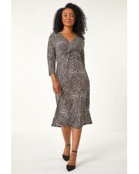 Roman Petite - Animal Print Twist Stretch Midi Dress - Lyst