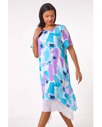 Roman - Abstract Print Double Layer Shift Dress - Lyst