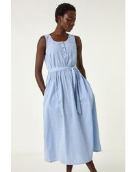 Roman - Pinstripe Belted Midi Dress - Lyst