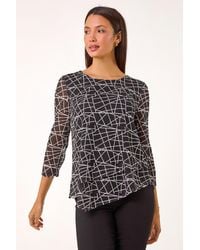 Roman - Linear Print Asymmetric Hem Stretch Top - Lyst