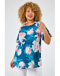 Roman Curve - Floral Print Cold Shoulder Jersey Top - Lyst