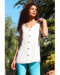 Roman - Foil Print Button Detail V-Neck Top - Lyst