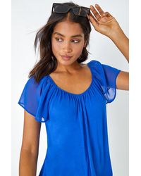 Roman - Chiffon Sleeve V-Neck Stretch Jersey Top - Lyst