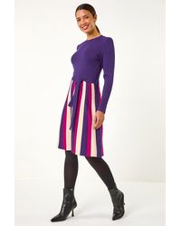 Roman - Vertical Stripe Knitted Dress - Lyst