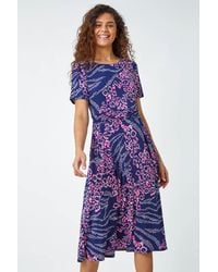 Roman - Textured Animal Print Stretch Dress - Lyst