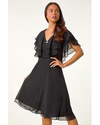 Roman Petite - V-Neck Flare Trim Detail Cape Dress - Lyst