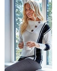 Roman - Textured Knit Button Detail Stripe Jumper - Lyst