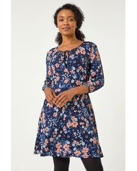 Roman Petite - Floral Tie Front Stretch Dress - Lyst