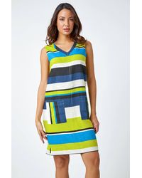 Roman - Striped Cotton Blend Shift Dress - Lyst