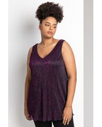 Roman Curve - Metallic Plisse Chiffon Vest Top - Lyst