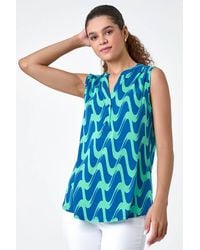 Roman - Wave Print Button Sleeveless Top - Lyst