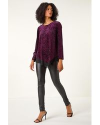 Roman - Animal Print Chiffon Hem Stretch Tunic Top - Lyst