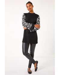 Roman - Patterned Sleeve Tunic Knit Jumper - Lyst