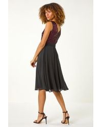 Roman - Sequin Bodice Betlted Chiffon Dress - Lyst