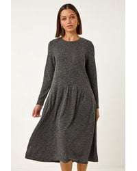 Roman - Ribbed Drop Waist Stretch Midi Dress - Lyst