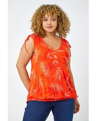 Roman Curve - Leaf Print V-Neck Blouson Top - Lyst