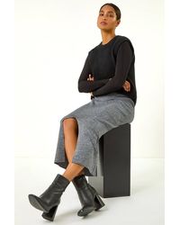 Roman - Front Split Knitted Midi Skirt - Lyst