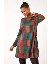 Roman - Patchwork Pattern Button Detail Dress - Lyst