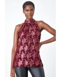Roman - Metallic Floral Print Halter Neck Top - Lyst