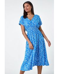 Roman - Abstract Floral Zig Zag Print Midi Dress - Lyst