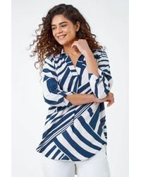 Roman - Linear Print V-Neck Pleat Front Tunic Top - Lyst