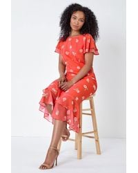 Roman Petite - Roman Originals Petite Floral Chiffon Frill Tiered Midi Dress - Lyst