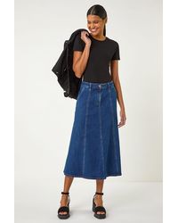 Roman - Cotton Denim Panelled Midi Skirt - Lyst