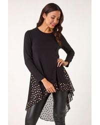 Roman - Foil Spot Print Chiffon Hem Top - Lyst