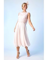 Roman Petite - Chiffon Overlay Lace Midi Dress - Lyst