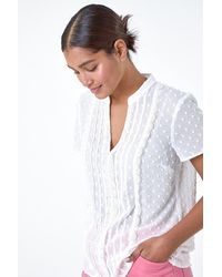 Roman - Textured Spot Lace Trim Top - Lyst