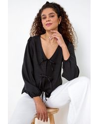 Roman - Tie Front Woven Top - Lyst