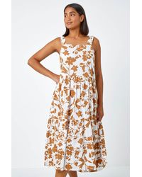 Roman - Sleeveless Cotton Floral Midi Dress - Lyst