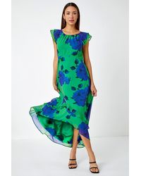 Roman - Floral Frill Chiffon Asymmetric Midi Dress - Lyst