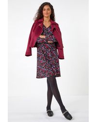 Roman - Floral Print Lace Trim Stretch Dress - Lyst