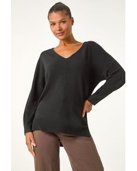 Roman - Soft V-Neck Side Split Knit Sweater - Lyst