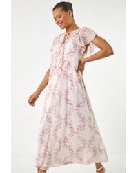 Roman - Floral Frill Flutter Sleeve Dress - Lyst