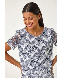 Roman - Printed Lace Stretch Top - Lyst