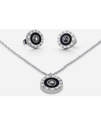 Lilly-and-Hope - Stainless Steel Diamante Clock Pendant And Earring Set - Lyst