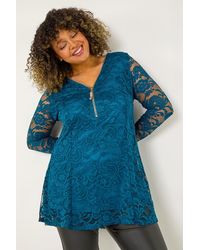 Roman Curve - Zip Front Lace Stretch Top - Lyst
