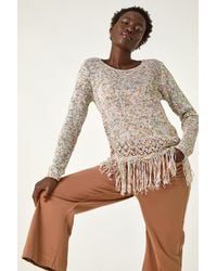 Roman - Light Weight Fringe Hem Knit Jumper - Lyst