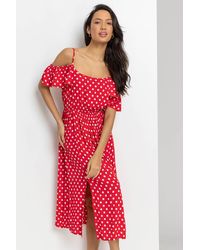 Roman - Spot Print Cold Shoulder Midi Dress - Lyst