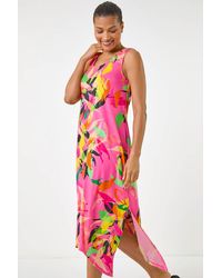 Roman - Floral Print Hanky Hem Midi Dress - Lyst